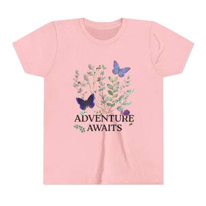 Youth Tee - "Adventure Awaits" Butterfly & Foliage Graphic