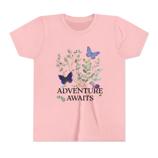 Youth Tee - "Adventure Awaits" Butterfly & Foliage Graphic