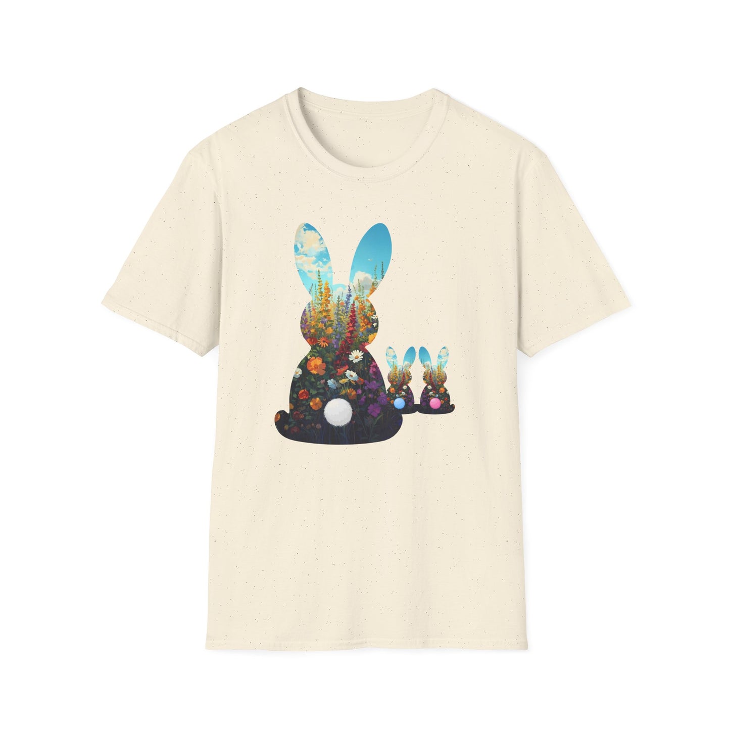 Easter Bunny Silhouette T‑Shirt — Floral Nightscape Bunny Design