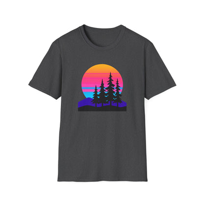 Sunset Pines T-Shirt — Retro Mountain Sunset Graphic Tee