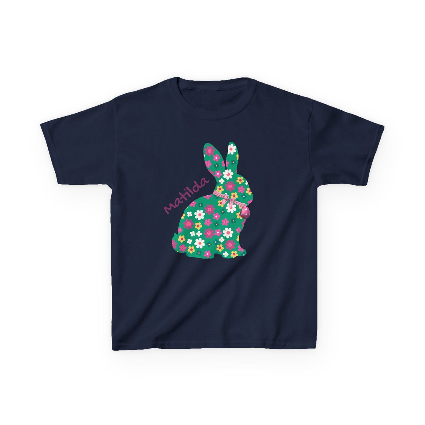 Kids Floral Bunny T‑Shirt — Personalized ‘Matilda’ Easter Shirt