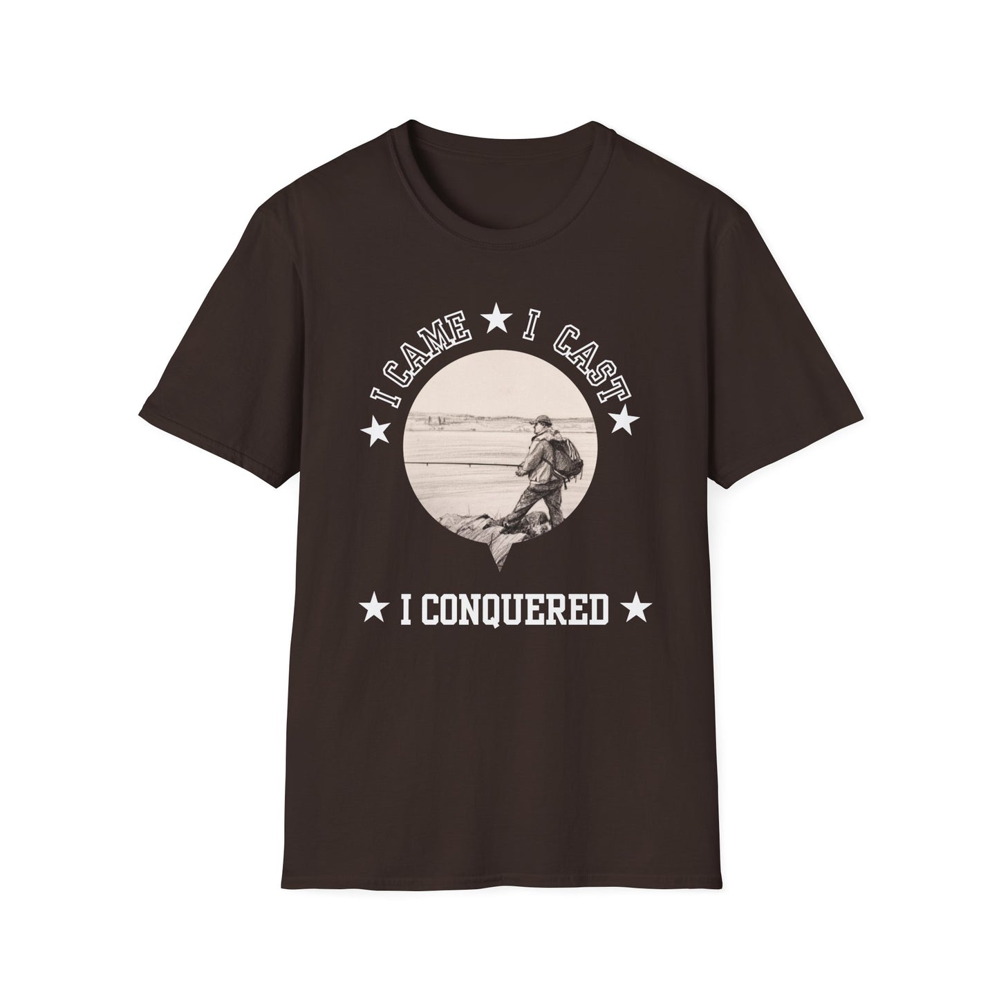 Fishing T-Shirt — "I Came, I Cast, I Conquered" Vintage Angler Tee