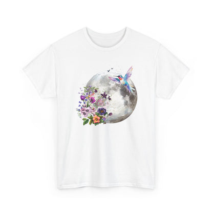 Moon & Hummingbird Floral T-Shirt — Watercolour Moon with Flowers