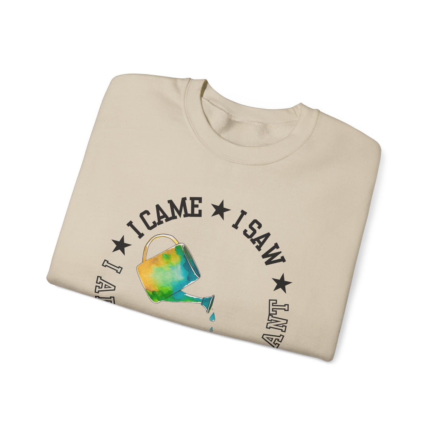 Gardener Sweatshirt — "I Came, I Saw, I Adopted Another Plant" Watercolour Watering Can Crewneck