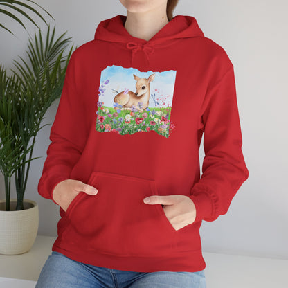 Doe in Wildflower Meadow Hoodie — Cute Fawn Animal Graphic Sweatshirt