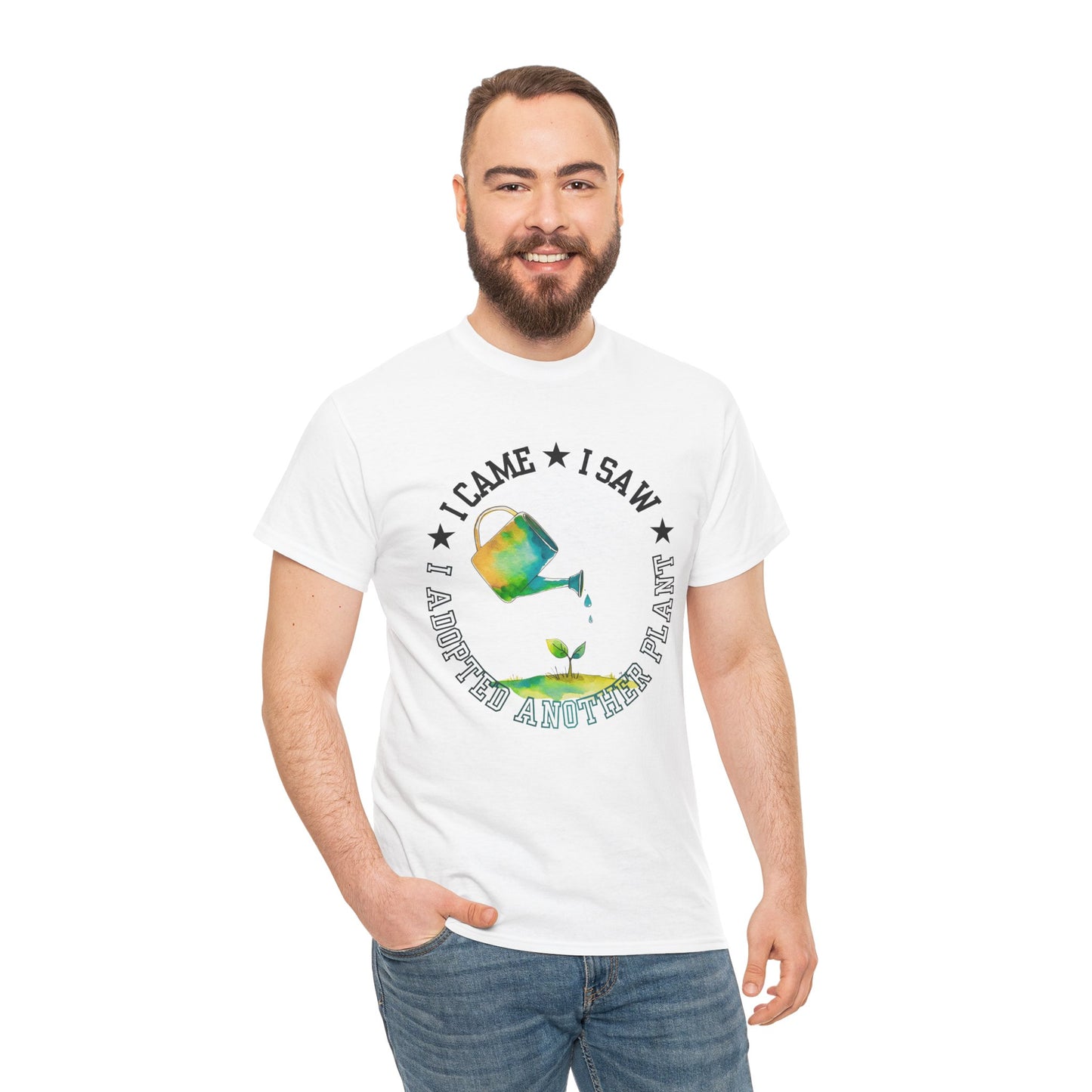 Gardening Tee — "I Came, I Saw, I Adopted another plant" Watercolor Kettle Plant Shirt