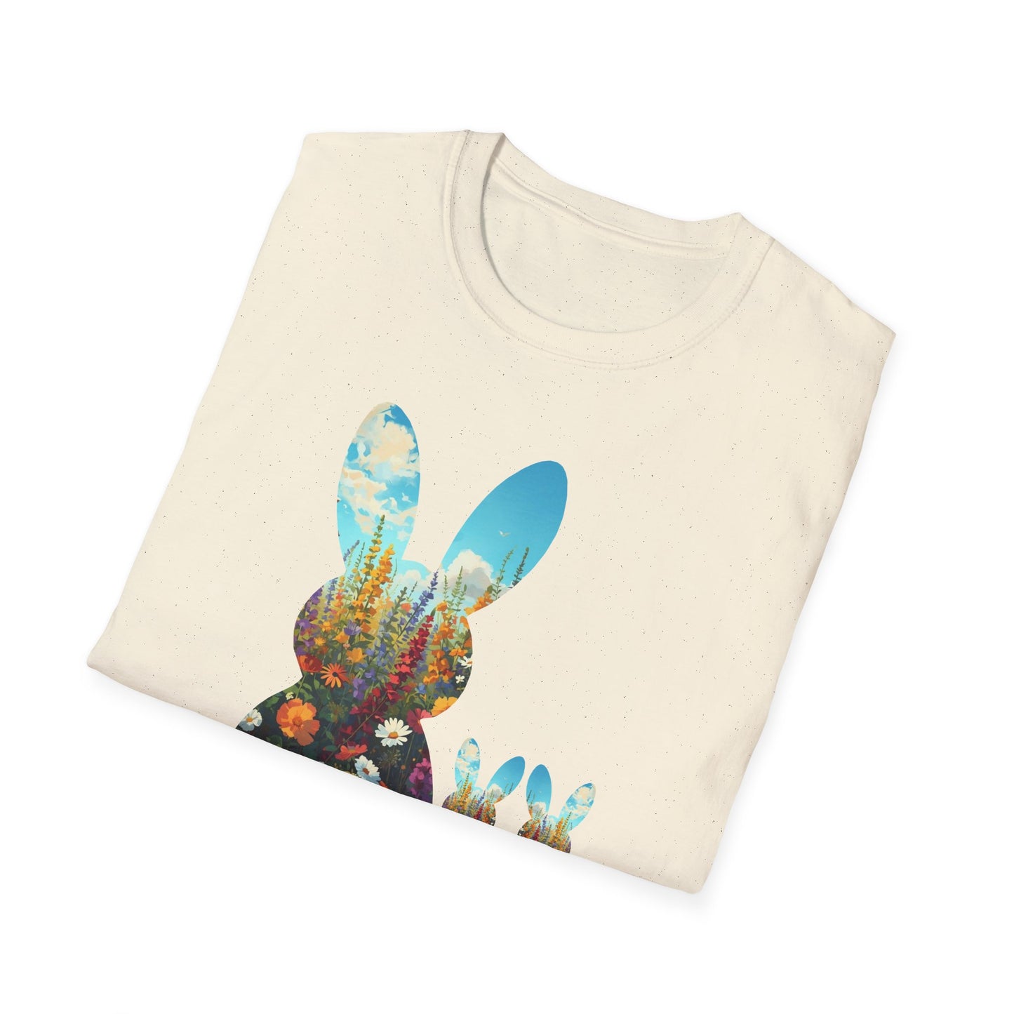 Easter Bunny Silhouette T‑Shirt — Floral Nightscape Bunny Design
