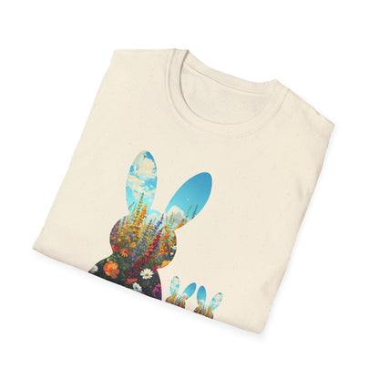 Easter Bunny Silhouette T‑Shirt — Floral Nightscape Bunny Design