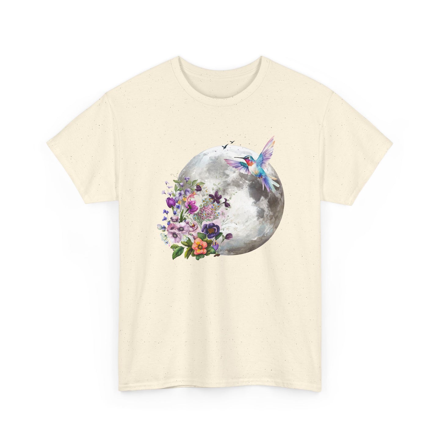 Moon & Hummingbird Floral T-Shirt — Watercolour Moon with Flowers