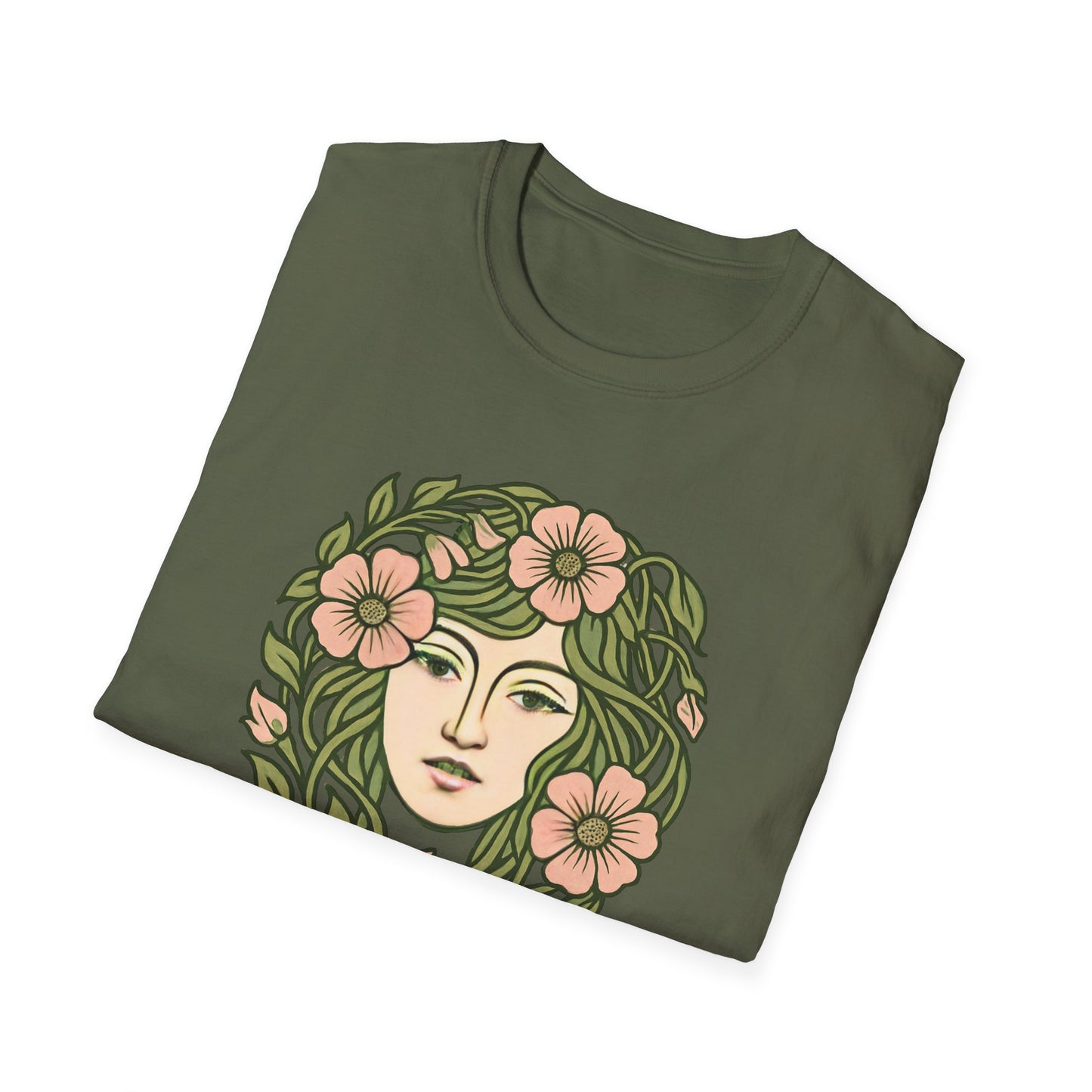 Floral Crown Portrait T-Shirt - Botanical Art Tee