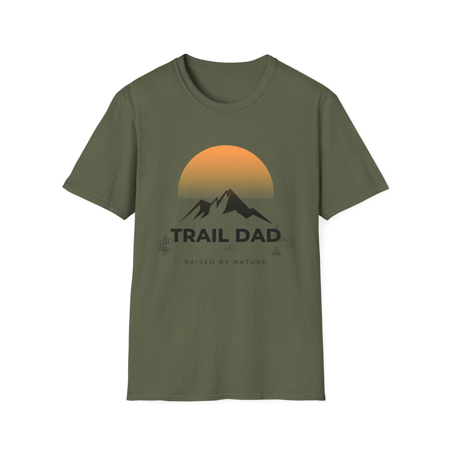 Trail Dad T-Shirt — Mountain Sunrise Hiking Tee for Outdoor Dads