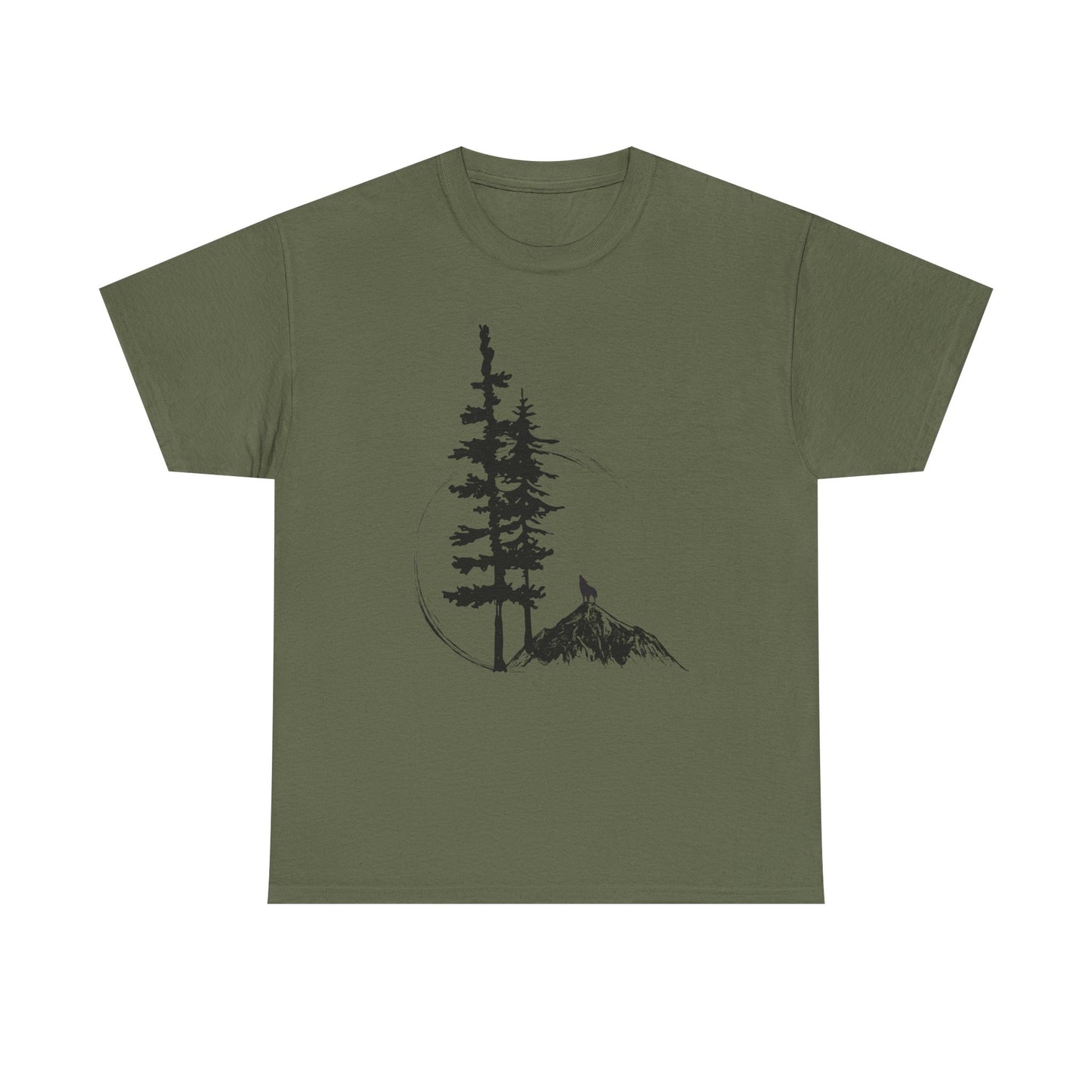 Nature Sketch T-Shirt — Pine Tree & Mountain Minimalist Tee