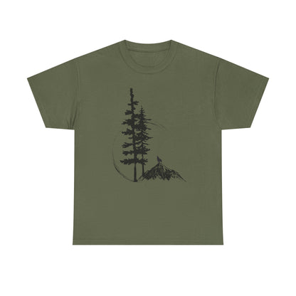 Nature Sketch T-Shirt — Pine Tree & Mountain Minimalist Tee