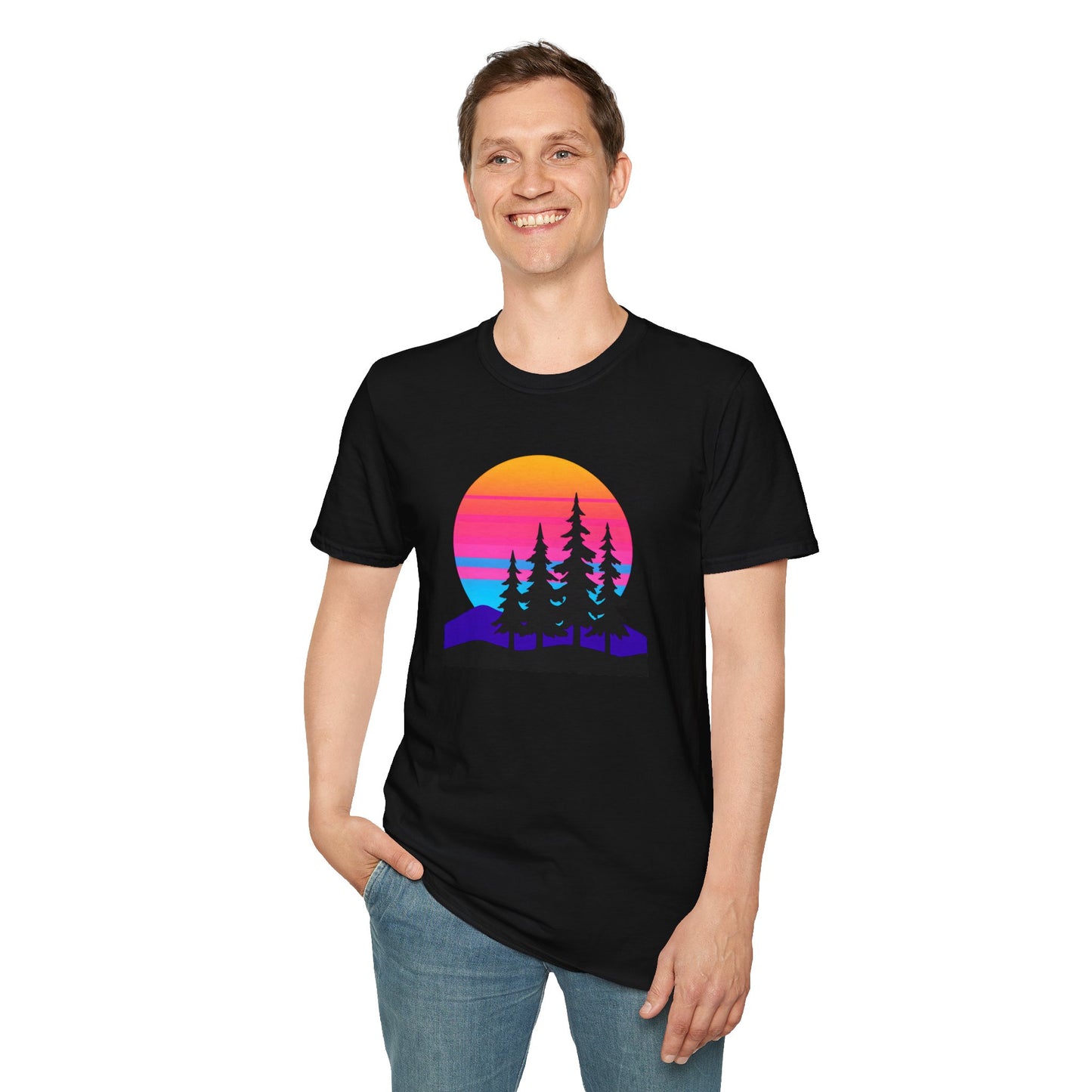 Sunset Pines T-Shirt — Retro Mountain Sunset Graphic Tee