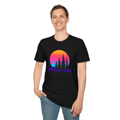 Sunset Pines T-Shirt — Retro Mountain Sunset Graphic Tee