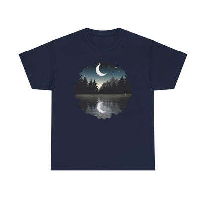 Moonlit Lake T-Shirt — Crescent Moon Forest Reflection Tee