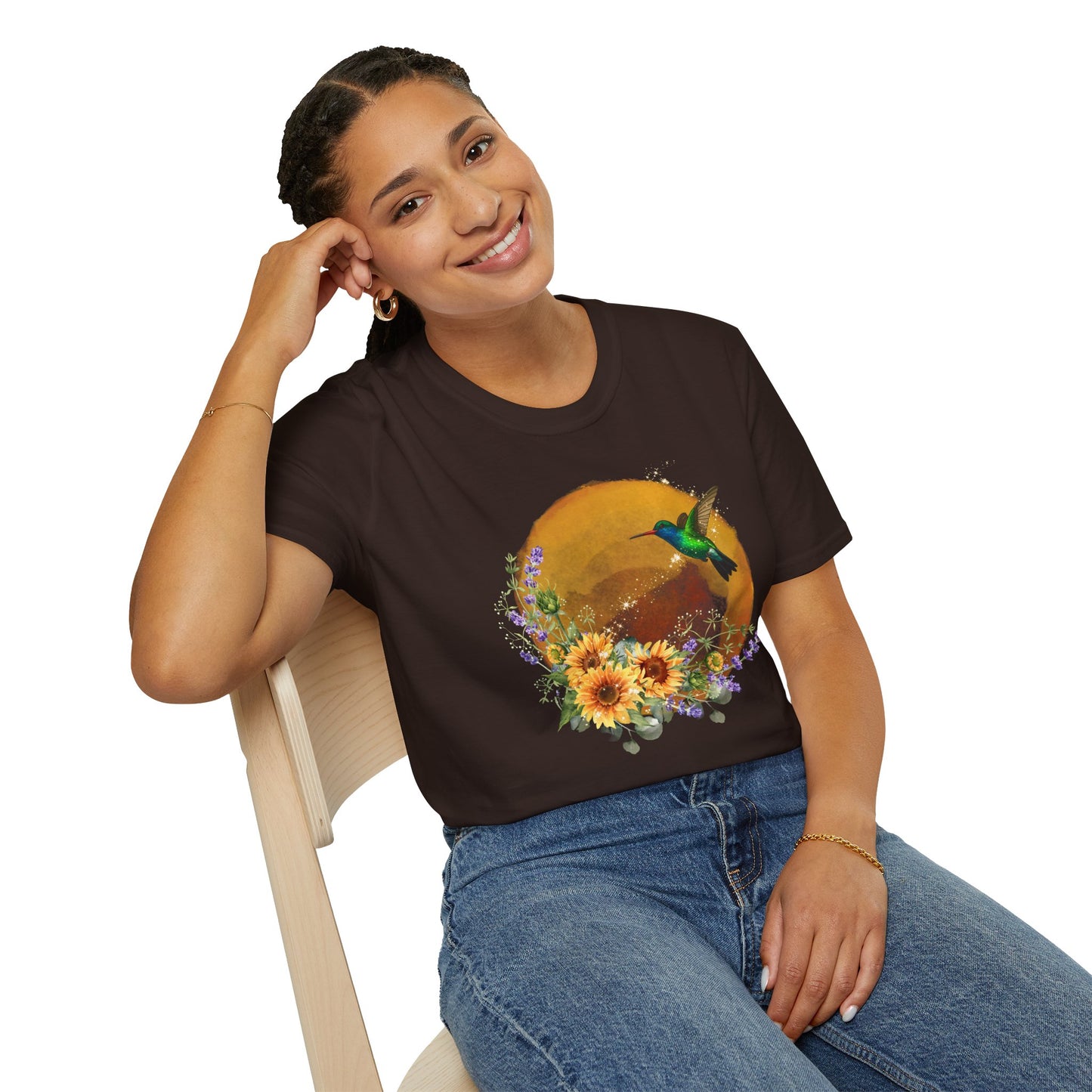 Hummingbird & Sunflower T-Shirt — Floral Nature Graphic Tee