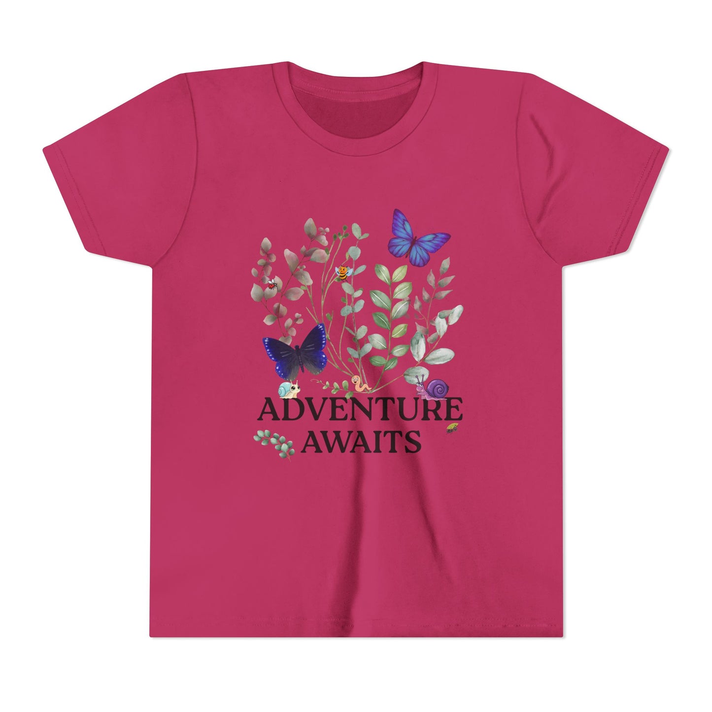 Youth Tee - "Adventure Awaits" Butterfly & Foliage Graphic