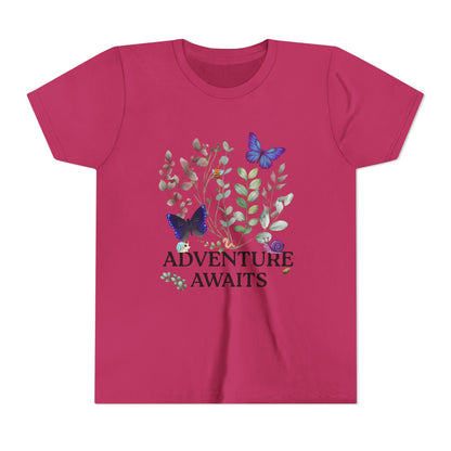 Youth Tee - "Adventure Awaits" Butterfly & Foliage Graphic