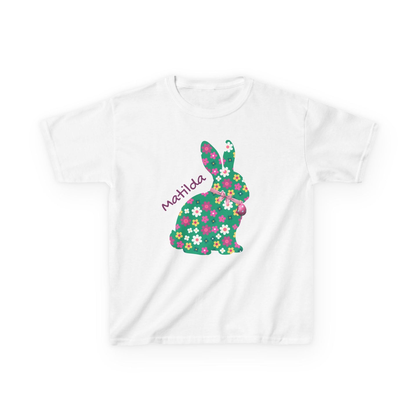 Kids Floral Bunny T‑Shirt — Personalized ‘Matilda’ Easter Shirt
