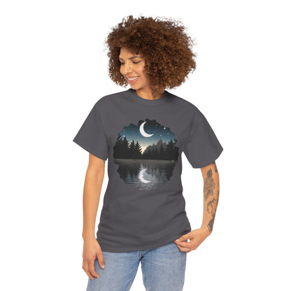 Moonlit Lake T-Shirt — Crescent Moon Forest Reflection Tee