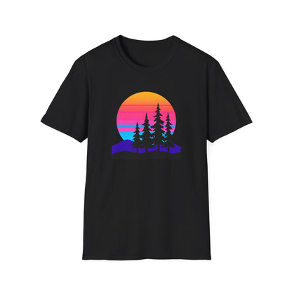 Sunset Pines T-Shirt — Retro Mountain Sunset Graphic Tee