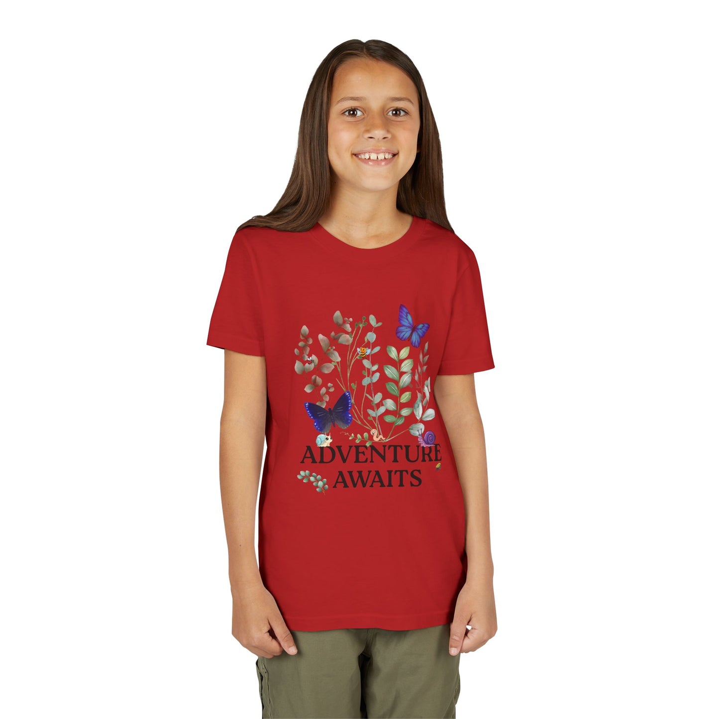 Youth Tee - "Adventure Awaits" Butterfly & Foliage Graphic