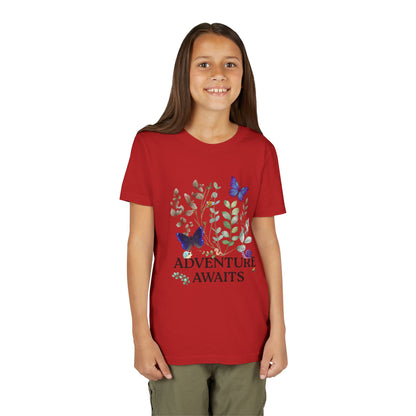 Youth Tee - "Adventure Awaits" Butterfly & Foliage Graphic