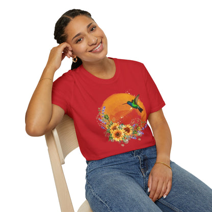 Hummingbird & Sunflower T-Shirt — Floral Nature Graphic Tee