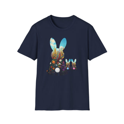 Easter Bunny Silhouette T‑Shirt — Floral Nightscape Bunny Design