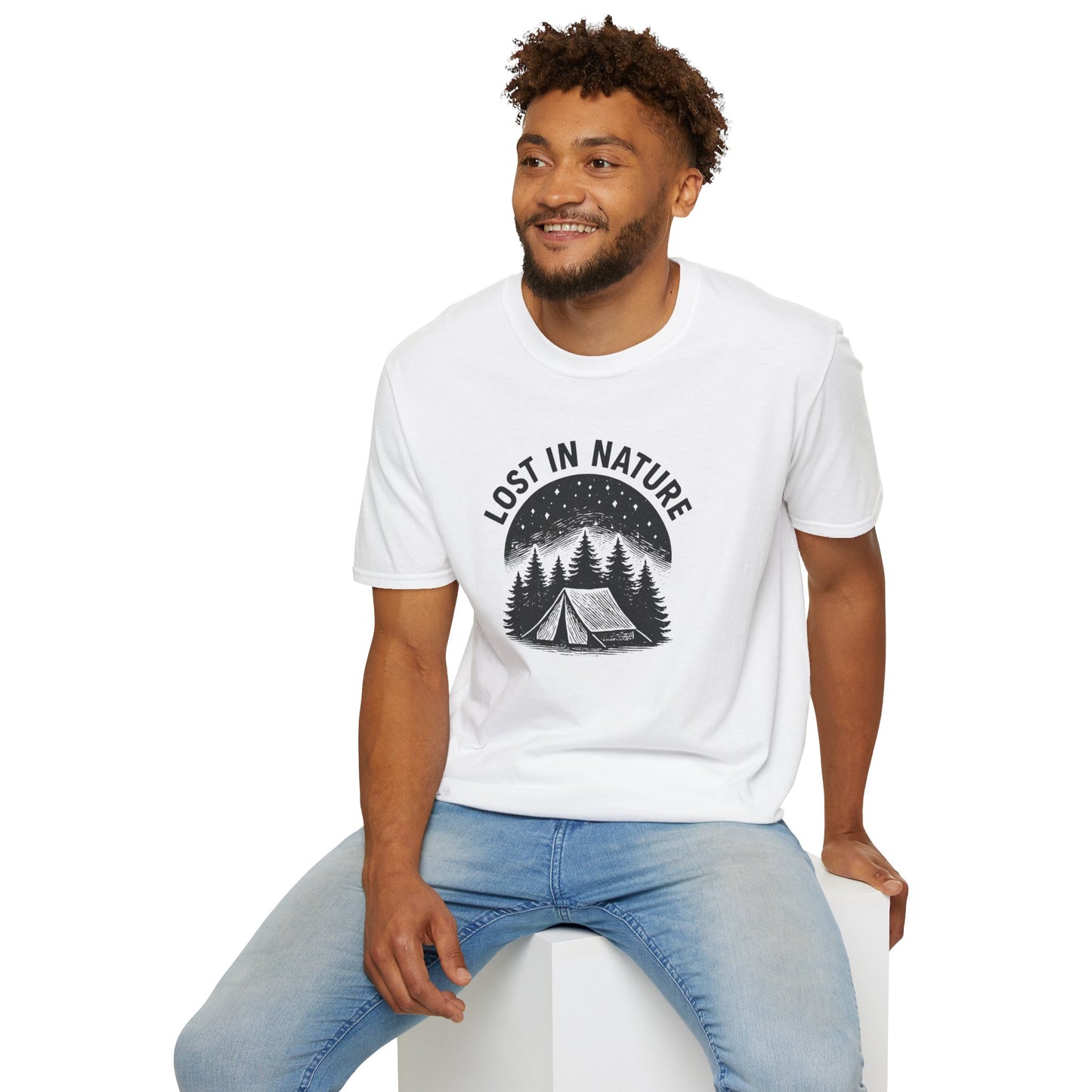 Lost in Nature Camping T-Shirt — Vintage Tent & Pine Trees Outdoor Shirt