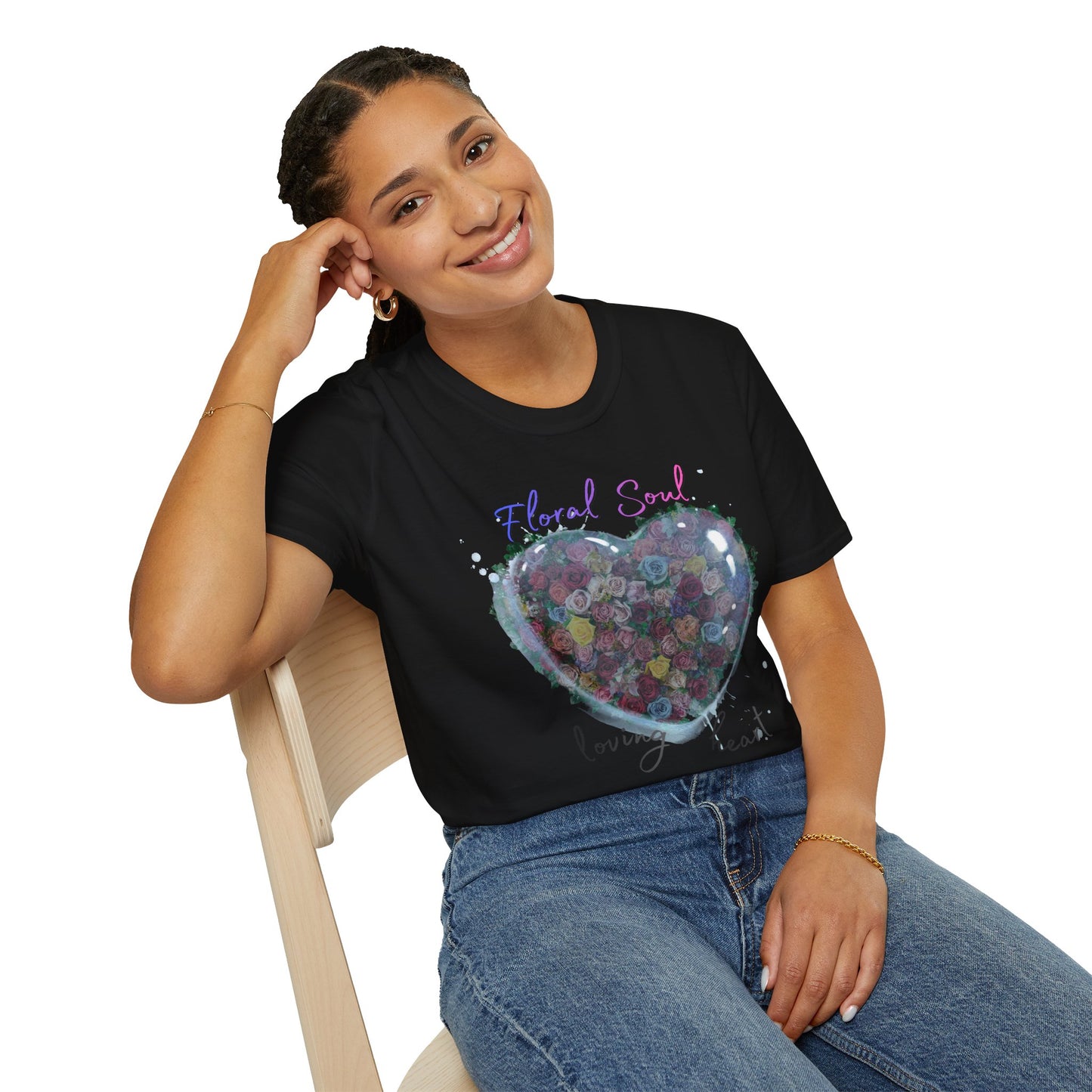 Floral Soul Loving Heart T-Shirt — Watercolor Heart Floral Tee for Women & Moms