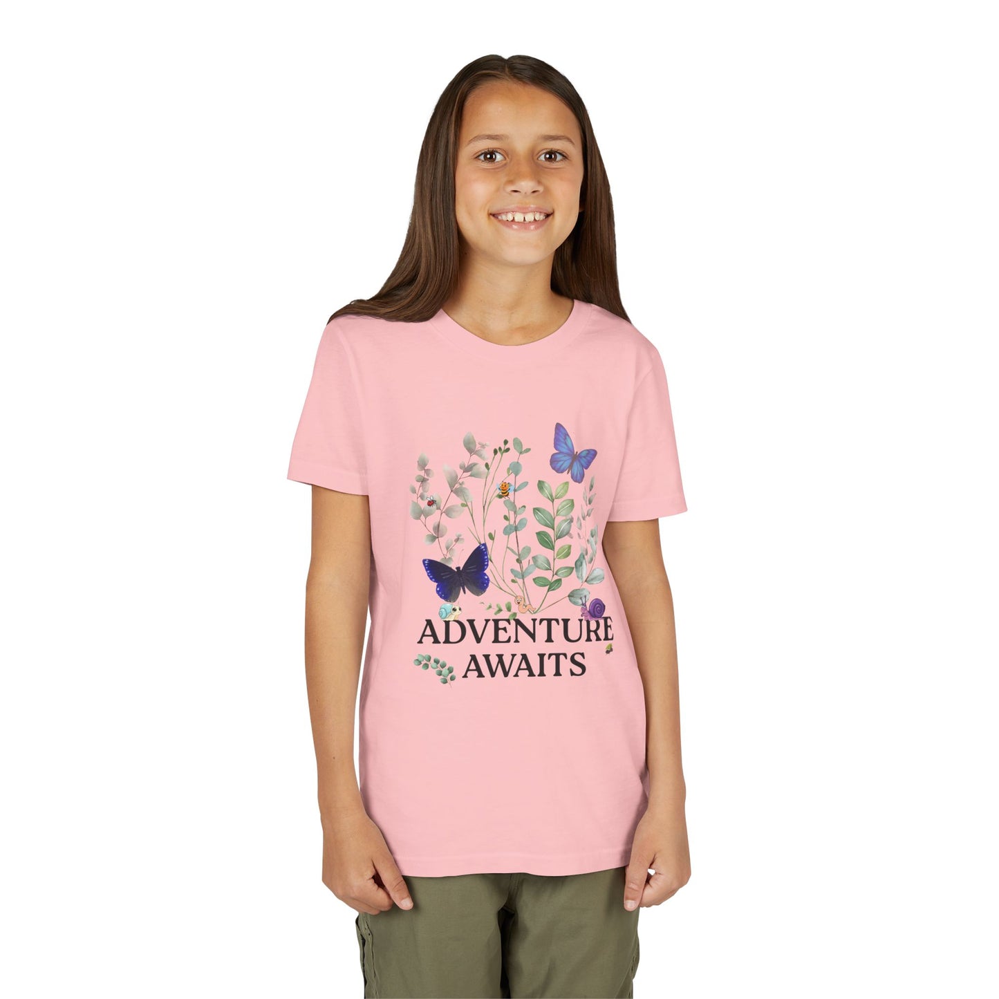 Youth Tee - "Adventure Awaits" Butterfly & Foliage Graphic
