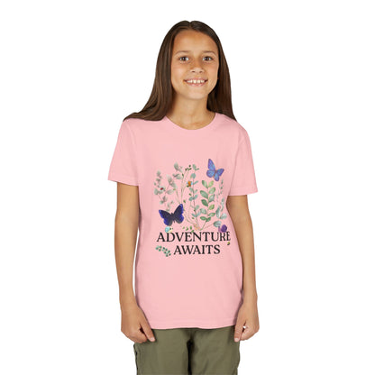 Youth Tee - "Adventure Awaits" Butterfly & Foliage Graphic