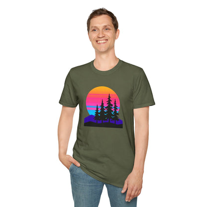 Sunset Pines T-Shirt — Retro Mountain Sunset Graphic Tee