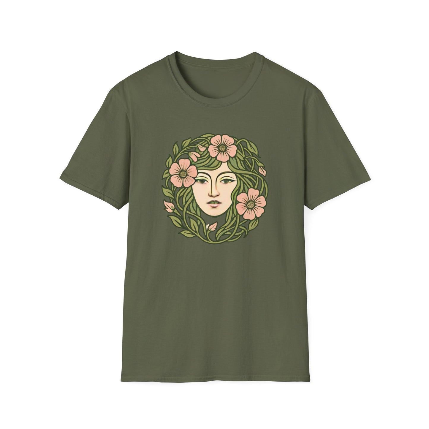 Floral Crown Portrait T-Shirt - Botanical Art Tee