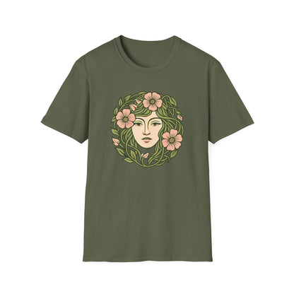 Floral Crown Portrait T-Shirt - Botanical Art Tee