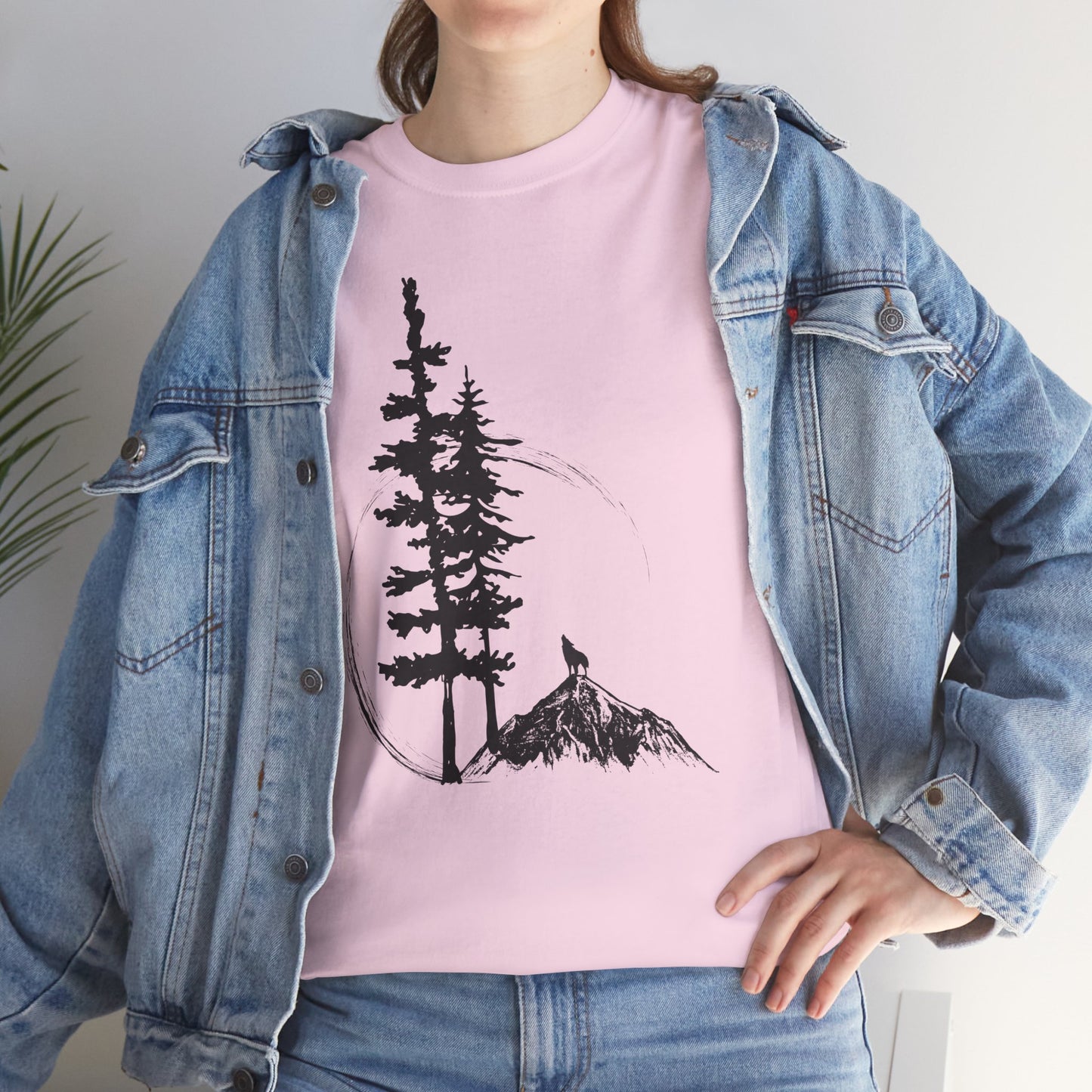 Nature Sketch T-Shirt — Pine Tree & Mountain Minimalist Tee