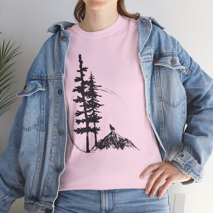 Nature Sketch T-Shirt — Pine Tree & Mountain Minimalist Tee
