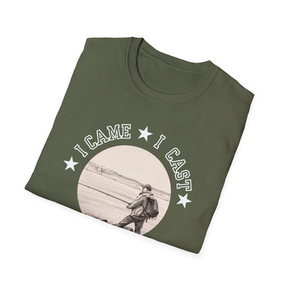 Fishing T-Shirt — "I Came, I Cast, I Conquered" Vintage Angler Tee