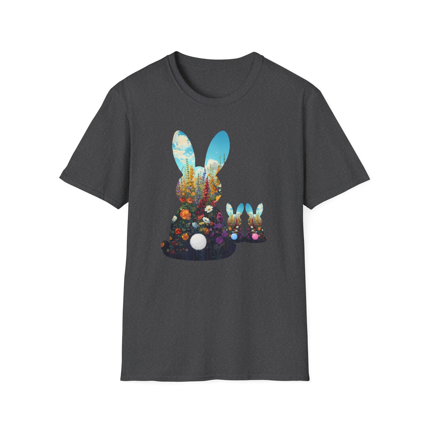 Easter Bunny Silhouette T‑Shirt — Floral Nightscape Bunny Design