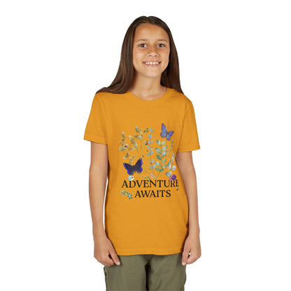 Youth Tee - "Adventure Awaits" Butterfly & Foliage Graphic