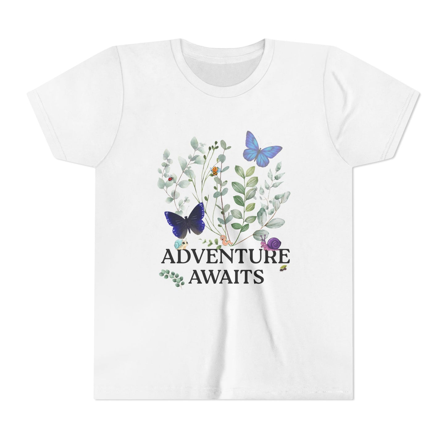 Youth Tee - "Adventure Awaits" Butterfly & Foliage Graphic
