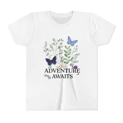 Youth Tee - "Adventure Awaits" Butterfly & Foliage Graphic