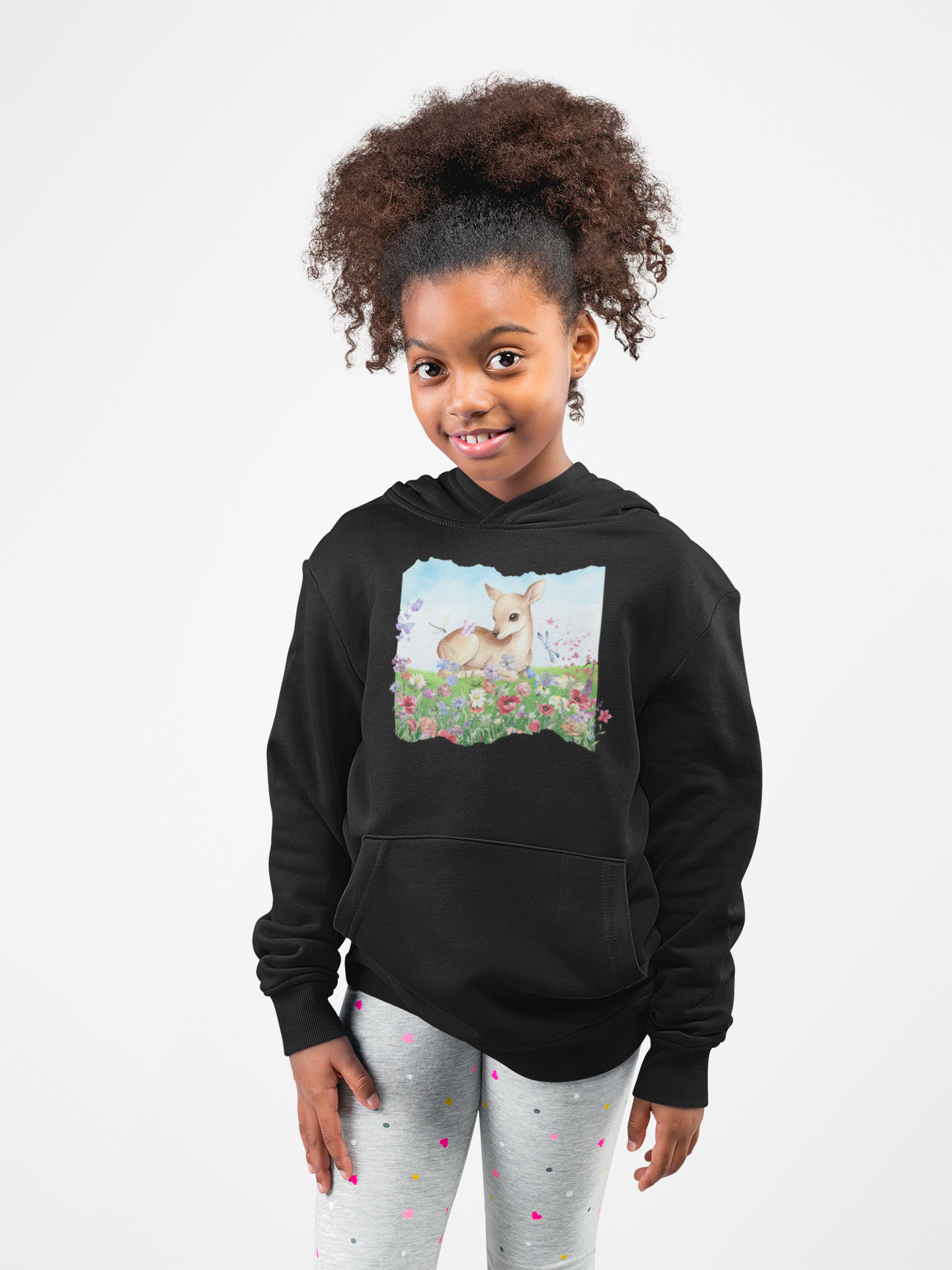 Youth Hoodie — Watercolour Fawn in Wildflower Meadow