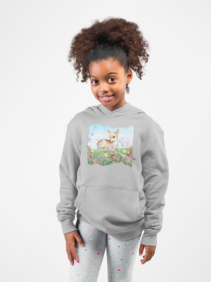 Youth Hoodie — Watercolour Fawn in Wildflower Meadow