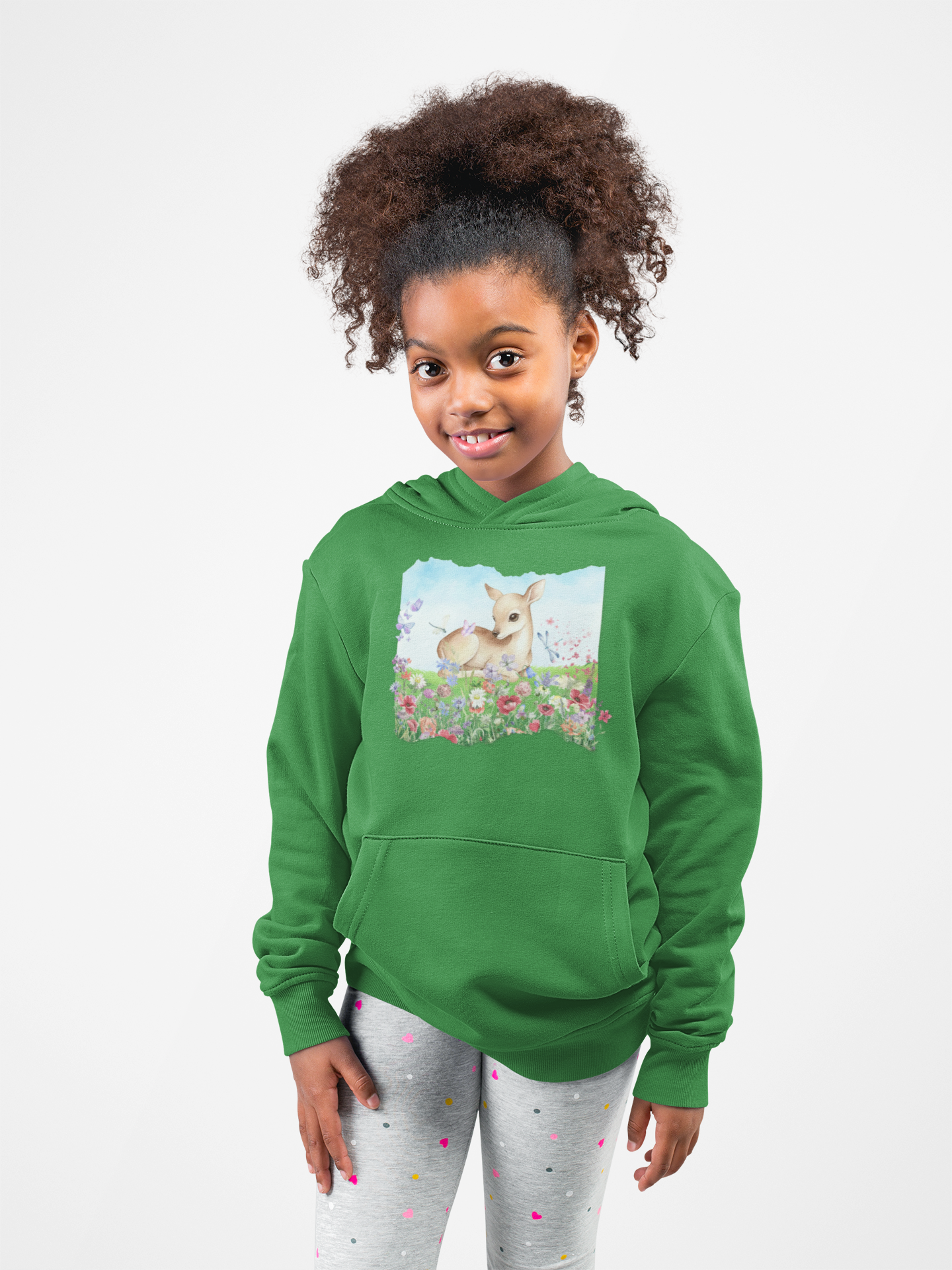 Youth Hoodie — Watercolour Fawn in Wildflower Meadow