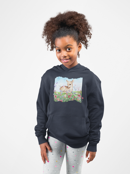 Youth Hoodie — Watercolour Fawn in Wildflower Meadow