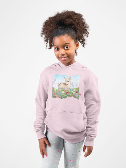 Youth Hoodie — Watercolour Fawn in Wildflower Meadow