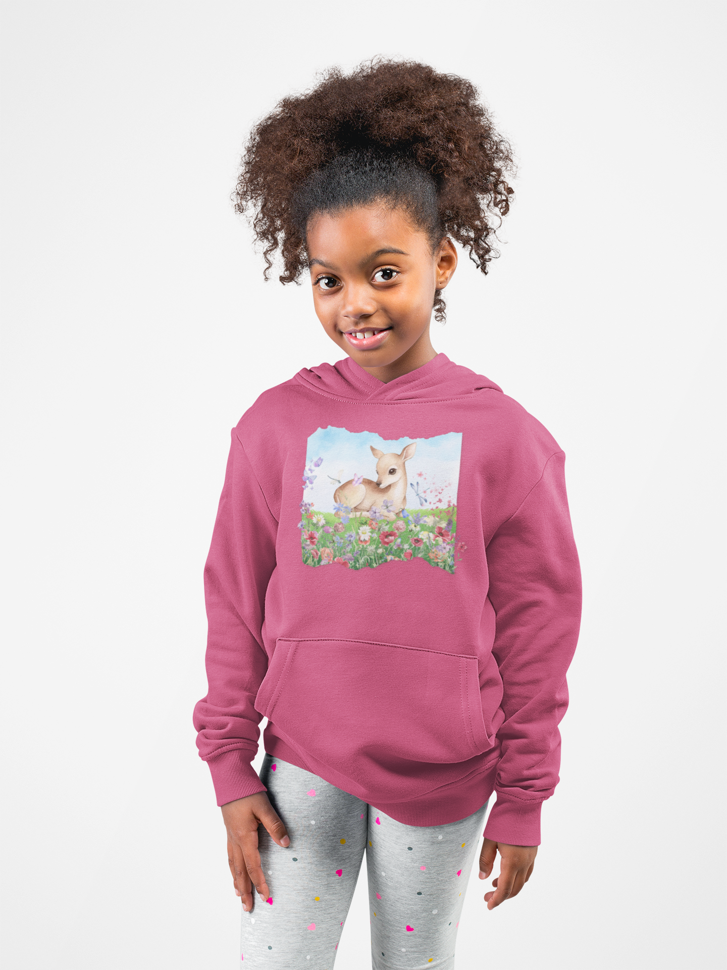 Youth Hoodie — Watercolour Fawn in Wildflower Meadow